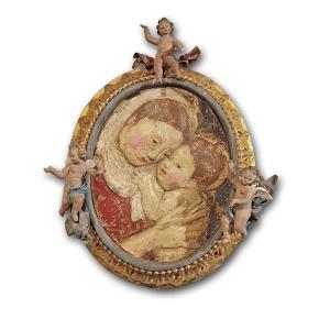 STUCCO POLICROMO CON MADONNA E BAMBINO FINE XVI SECOLO 