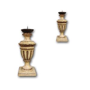 Second Half Of The 18th Century Pair Of Lacquered And Gilt Candelabra