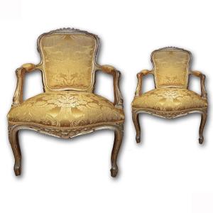 COPPIA DI POLTRONE DORATE IN STILE NEOCLASSICO PRIMA META' XIX SECOLO 