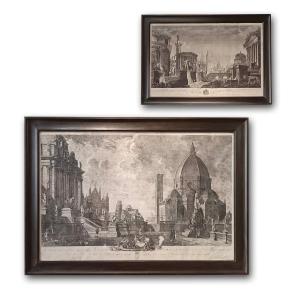 COPPIA DI INCISIONI CON MONUMENTI DI ROMA E DELL’ETRURIA FINE DEL XIX SECOLO