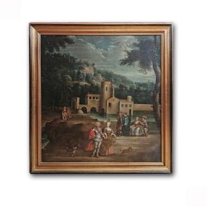 DIPINTO PAESAGGIO CON FIGURE FINE XVIII SECOLO