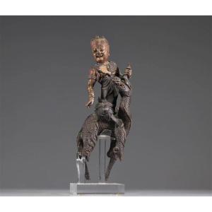 Chinese Lacquered Wood Sculpture Of A Figure On A Dragon, Ming Period