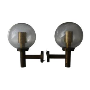 Glashütte Limburg, Pair Of Sconces, Glass Balls, Ca 1970