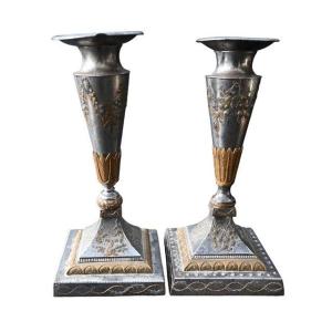 2 Rare Russian Candlesticks In Cut Steel Toula (tula) Ca1780 