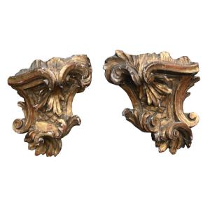 Pair Of Carved And Gilded Consoles From The 18th Century