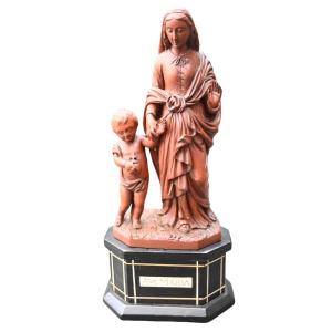 Statue Of The Madonna With Child In Carved Boxwood 19th Century