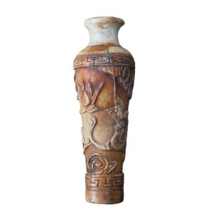 Ming Period Chinese Miniature Carved Meiping Vase With Dragon Decor