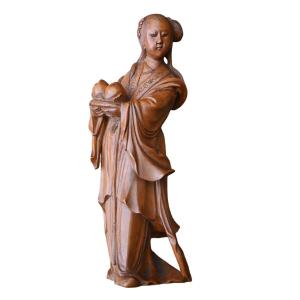 Guanyin Statue Carved In Boxwood, Early 20th Century