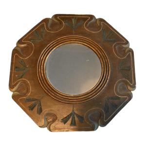 Art Nouveau Style Painted Wooden Round Mirror