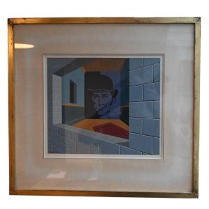 Alexis Keunen (1921-1990) Surrealist Painting, Mixed Techniques 1969