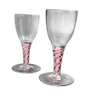 Pair Of Twisted Wine Glasses, Dutch Air Twist, 18th Century