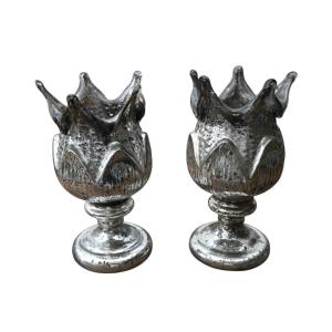 Pair Of Mercury Eglomisé Glass Vases