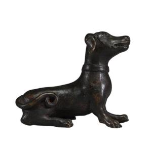China, Bronze Scroll Weight Depicting A Seated Dog, Qing, 18th Century
