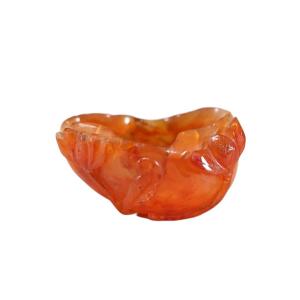 China, Carved Agate (carnelian) Brush Holder With Relief Decoration, 20th Century