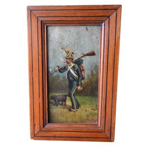 Military Painting On Panel Depicting A Light Infantry Soldier, 1809