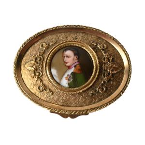 Gilt Bronze Box With Miniature Of Napoleon Bonaparte, 19th Century