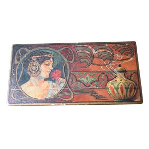 Antique Wooden Box Painted In Art Nouveau Style