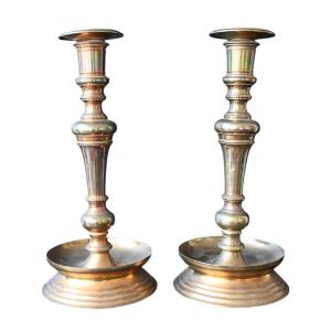 Pair Of Large Bronze Candlesticks (34.5 Cm) From The 18th Century