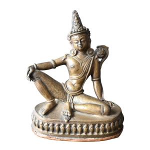Bronze Statue Of Nepalese Tara (royal Relaxation Position), Late 19th Century