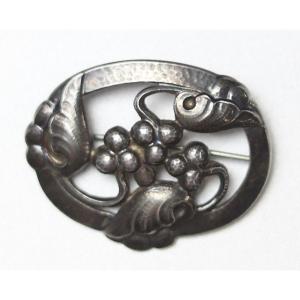 Georg Jensen Sterling Silver Brooch #101 – “moonlight Grapes” Pattern – Later Production