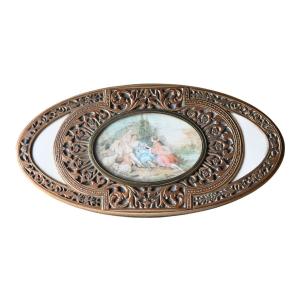 Antique Oval Bronze Box With Hand-painted Miniature – Signed "p. Brin"