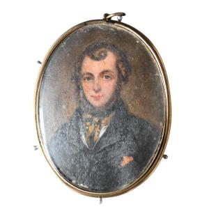 Antique Miniature Portrait Of A Young Man – Circa 1830–1845