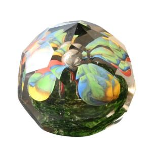 Antique Cut Glass Paperweight – Flowers In Inclusion (bohemian Style), Polished Bottom