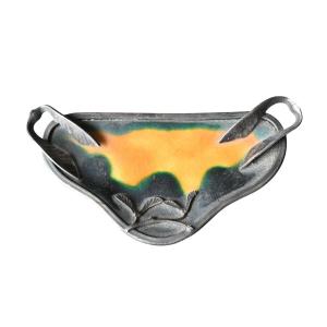 Art Nouveau Silver-plated Metal And Glazed Ceramic Pen Tray – France, Circa 1900