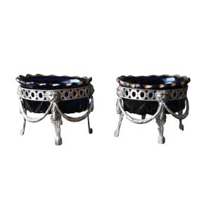 Pair Of Silver Salt Cellars – Liège, 18th Century – Mathieu Gérard – Louis XVI Style 
