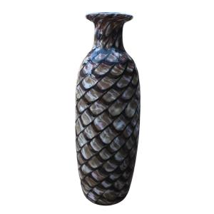 Large Murano Glass Vase From The 1970s – Attributed To Avem – Rare Scale Decoration 