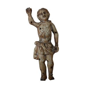 Saint Sebastian In Carved Bone – Late Gothic Art, 15th Century – 8.6 Cm