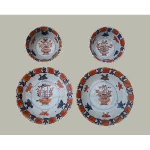 Pair Of "café-au-lait" Cups And Saucers In Chinese Imari Porcelain – Qianlong Period 