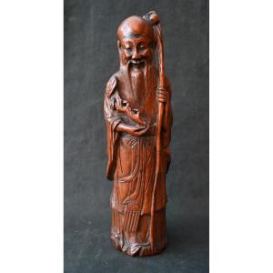 Ancient Chinese Qing Dynasty Carved Bamboo Statue