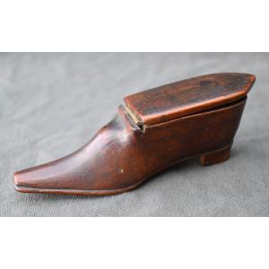 Small Wooden Snuffbox Shoe, 19 Eme