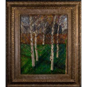 Albert Servaes 1883-1966, Belgian Artist: Birches, Pre-cubist Landscape