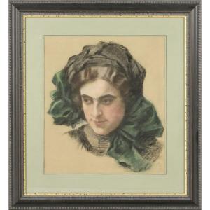 Maximilian Lenz 1860-1948: Portrait Of A  Woman In Blue  (vienna Session 1903)