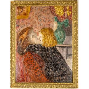 Belgian Pointillist (signed Wellens Ou Wellers), Circle Of Georges Lemmen: Maternal Tenderness