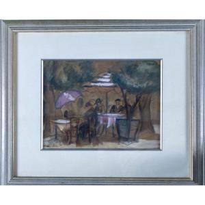 Sonia Lewintska 1882-1937 At The Café Watercolor Enhanced