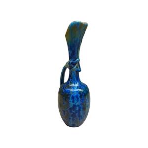 Pierrefonds Long-necked Pitcher In Iridescent Ceramic. Impressed Mark. H. 30 Cm