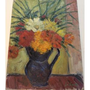 Louis Süe (1875-1968) Geraniums Oil On Canvas Board, Signed Lower Right 