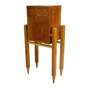 Very Elegant Bar Cabinet, In Light Wood With Gold Trim
