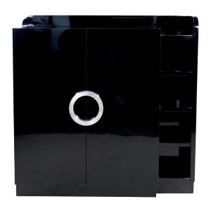 Art Deco Black Lacquer Cabinet With Ring-shaped Fittings