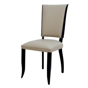 Six Art Deco Chairs With High Backs And Deep Seats In Black Lacquer And Genuine Leather.