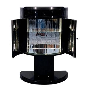 Art Deco Semi-circular Bar Cabinet In Black Lacquer
