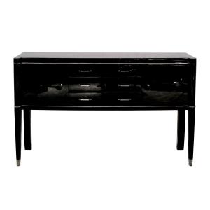 Elegant Sideboard On High Legs, With 3 Drawers In The Center, Finished In High-gloss Black Lacquer.