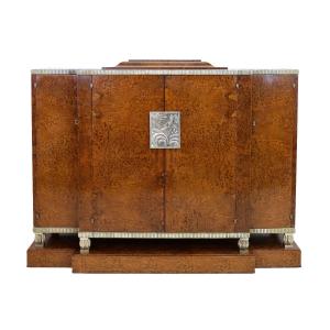 Buffet Signed "christian Krass" In Thuya Root Wood, Adorned With Carvings Of