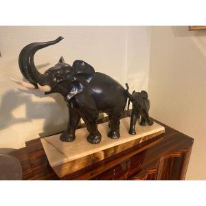 Elephants Sculpture Signed "rochard" - Art Deco 1930