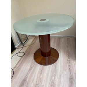 Round Pedestal Table In Rosewood And Saint-gobain Glass - Art Deco 1930