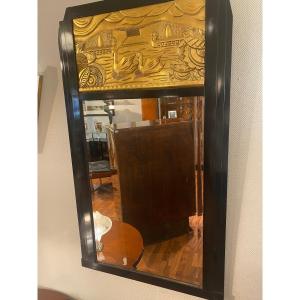 Wood And Stucco Mirror With Swans - Art Deco 1930