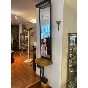Art Deco Marble And Wrought Iron Console With Its Mirror, Art Deco, France Circa 1925